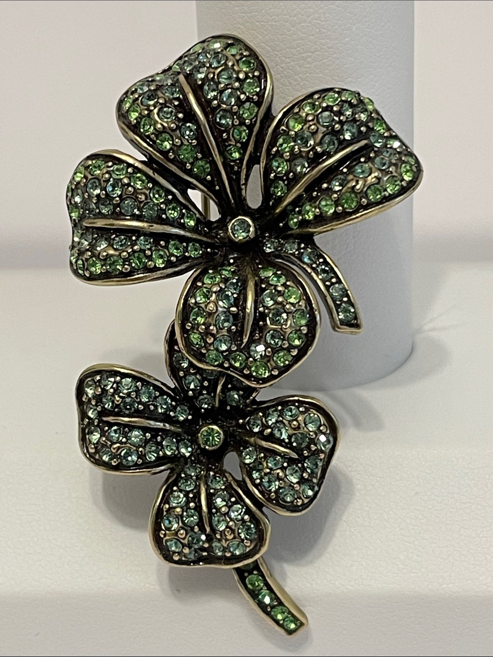 Vintage Heidi Daus “Lucky Charm” Double Four Leaf Clover Brooch
